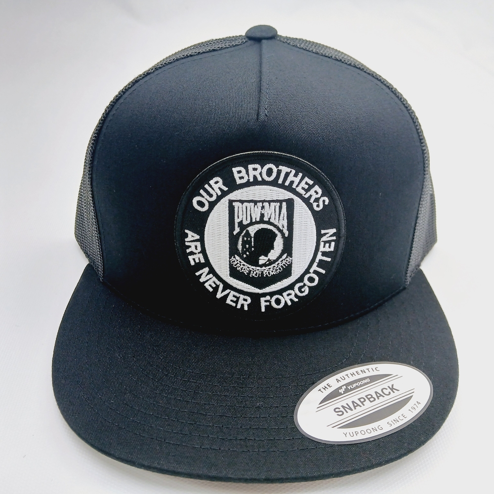 Black Snapback Mesh Flatbill Hat with POW-MIA Patch